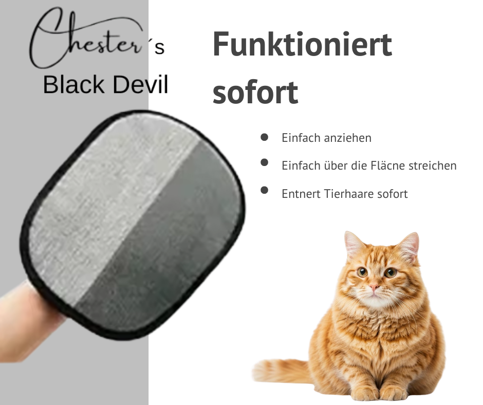 Black Devil Tierhaarentferner Einfach anziehen.Über die Fläche streiche. Entfernt sofort alle Tierhaare - Katze