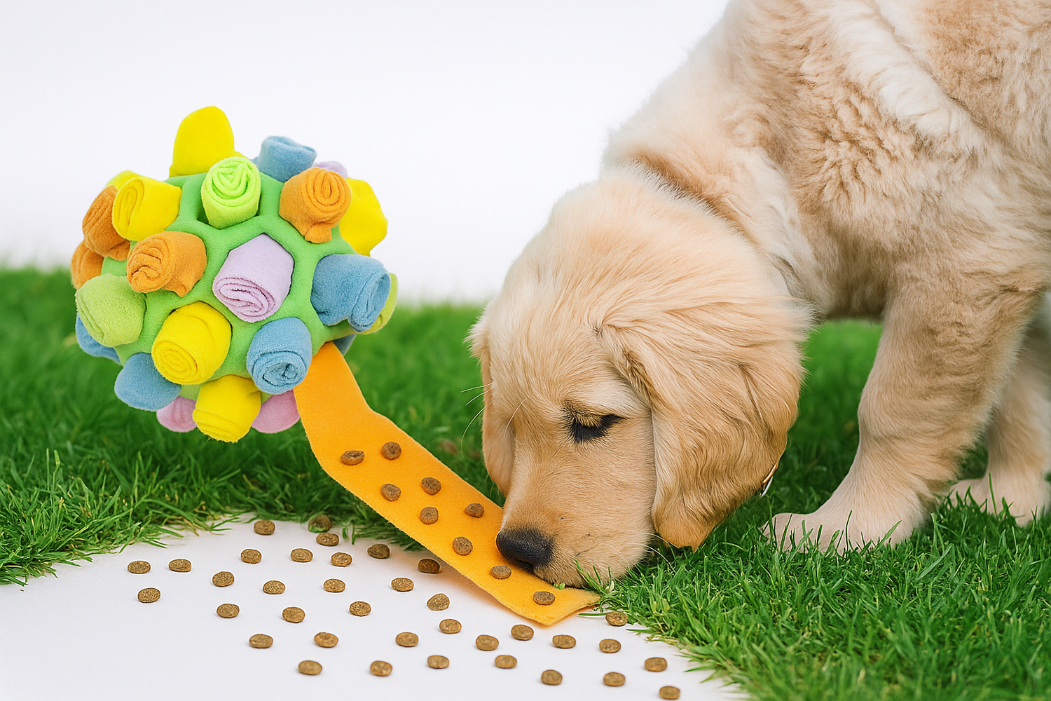 Ball für Hunde mit Fleece und Leckerli und Hund