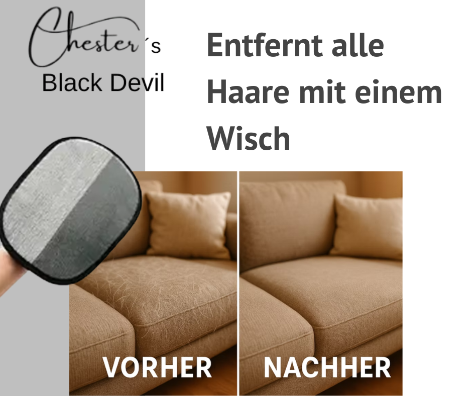 Chesters Black Devil Tierhaarentferner Sofa Vorher-Nachher Abbildung