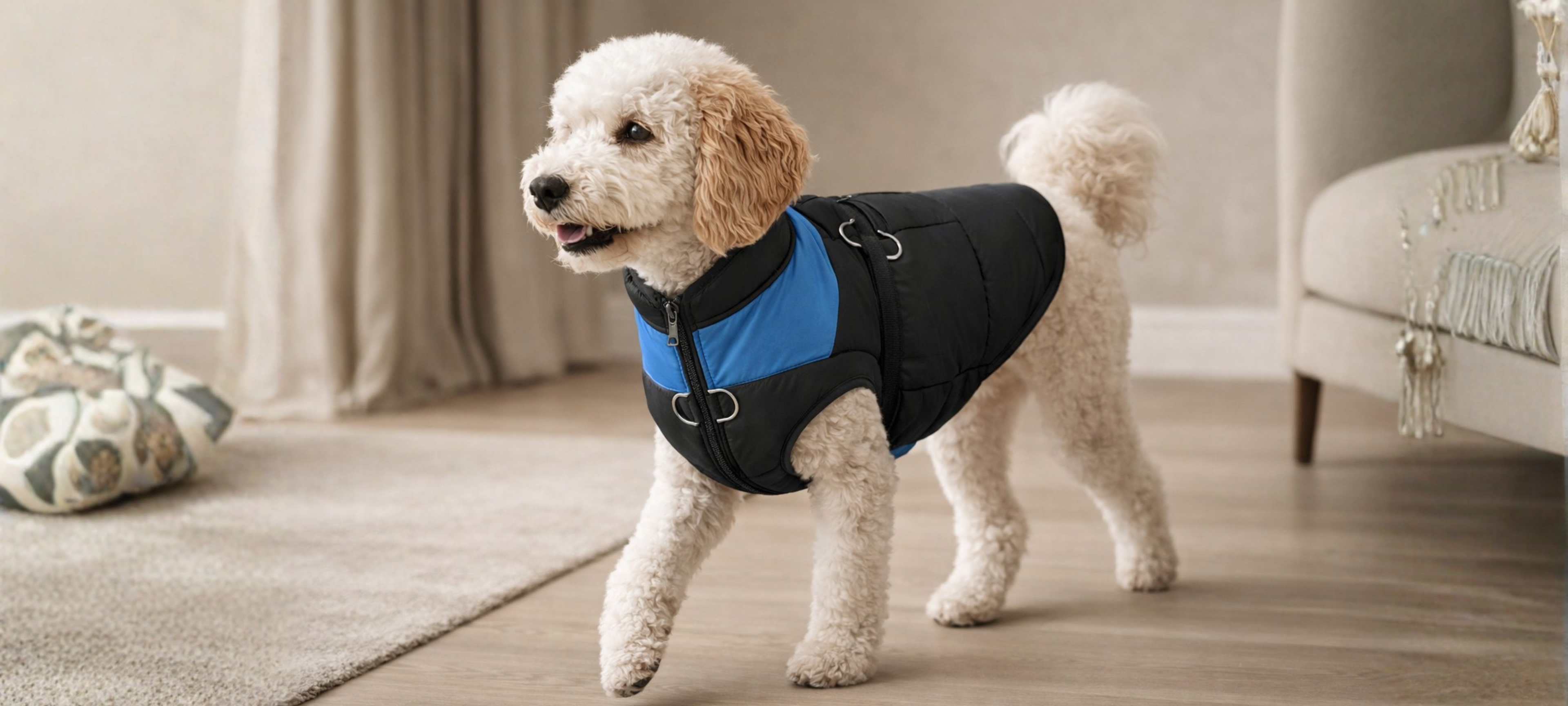 Hundemantel Blau an Pudel Hund