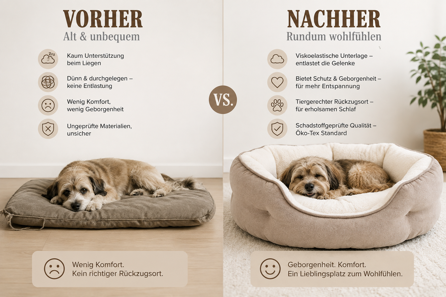 Ergo Wohl orthopädisches Hundebett Vorher / Nachher