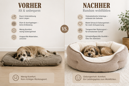 Ergo Wohl orthopädisches Hundebett Vorher / Nachher