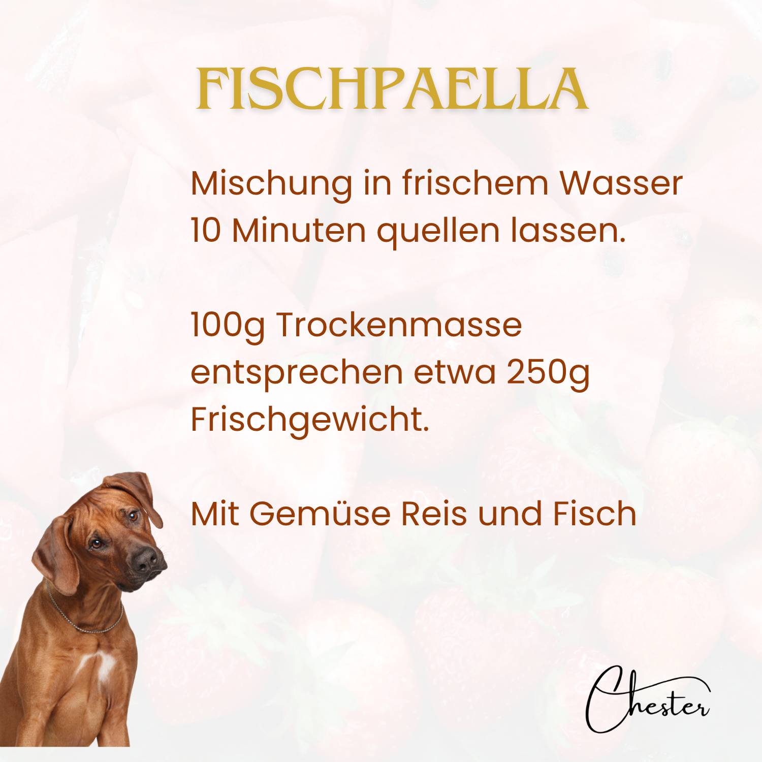 Fischpaella Text: Mischung in frischem Wasser 10 Min. quellen lassen, 100g Trockenmasse entsprechen etwa 250g Frischgewicht