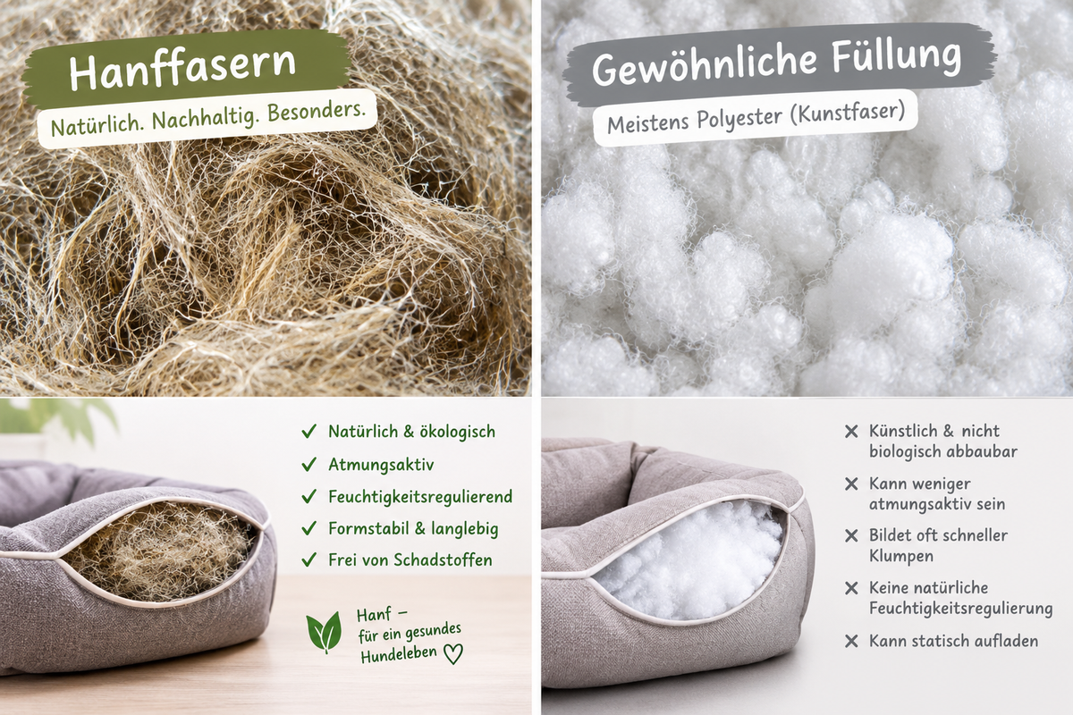 Hanffasern mit gewöhnlicher Füllung im Vergleich.