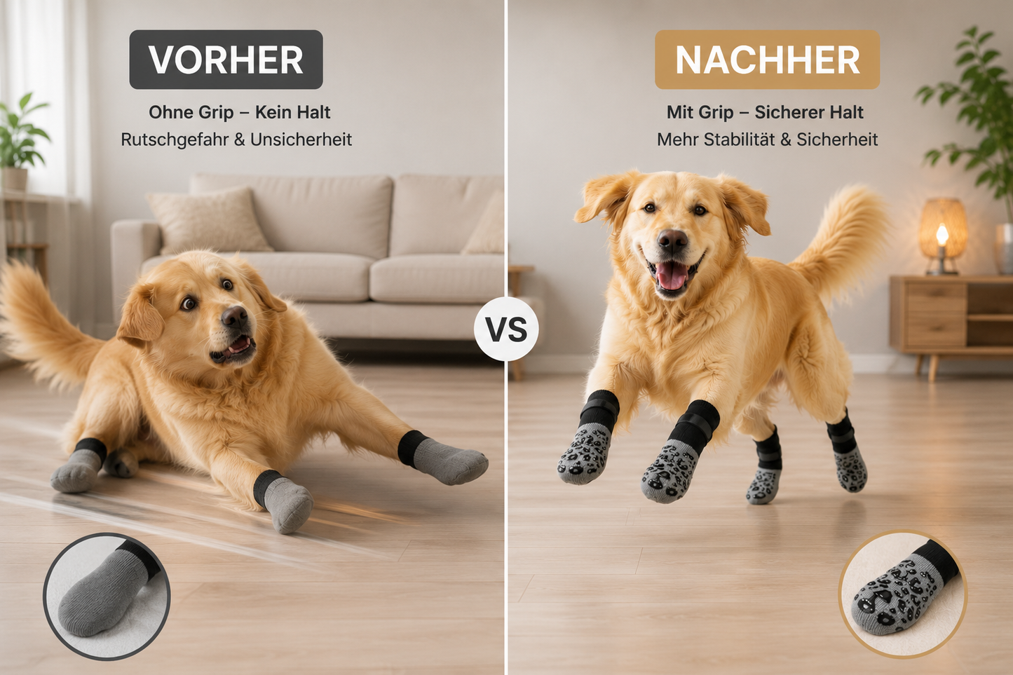 Hundesocken rutschfest und sicher am Bein