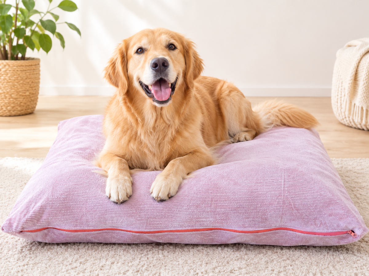 HempCloud Schlafkissen  altrosa mit golden Retriver