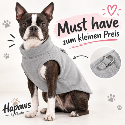 Sitzender Hund mit Fleece Pullover - Must have zum kleinen Preis - D-Ring, Hapaws by Chester