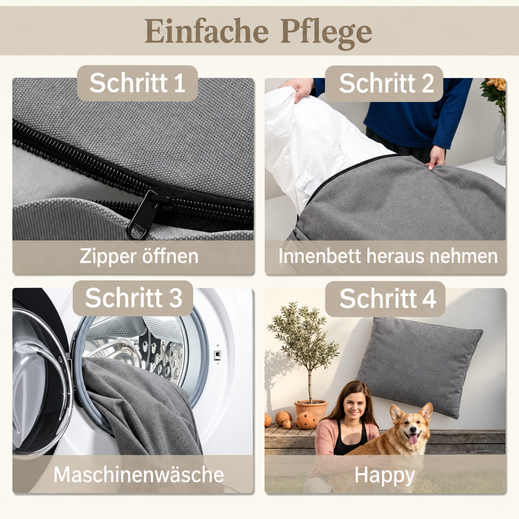 Orthopädisches Hundebett grüner Bezug, abziehen - in die Waschmaschine - happy