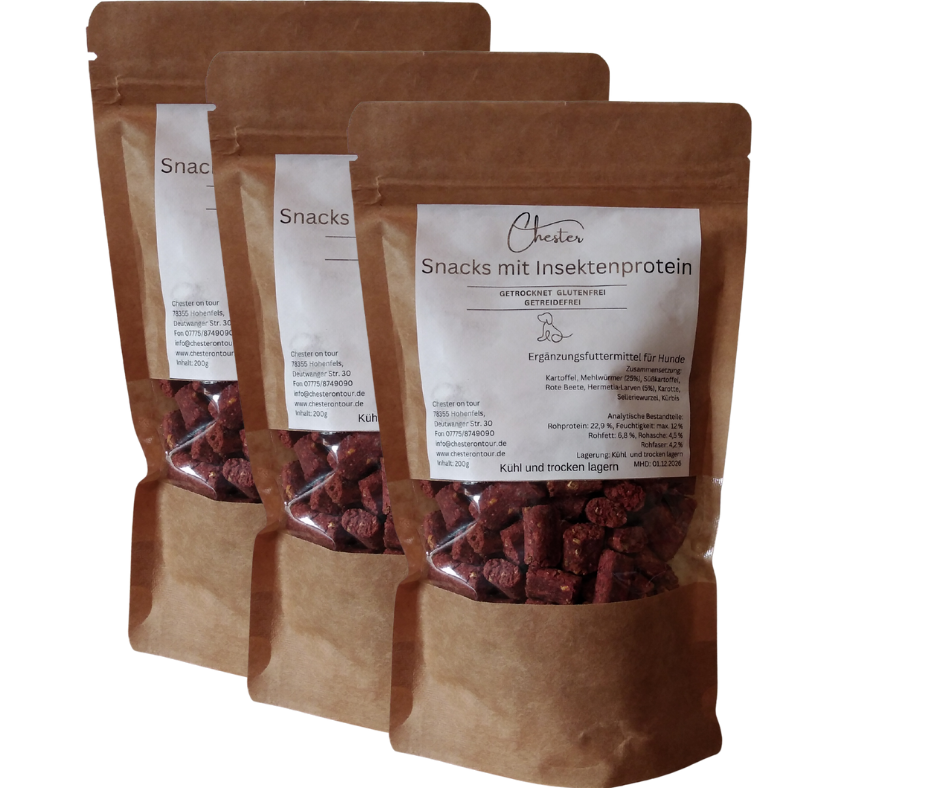 Snacks mit Insekten für Hunde 3x 200g Sparangebot