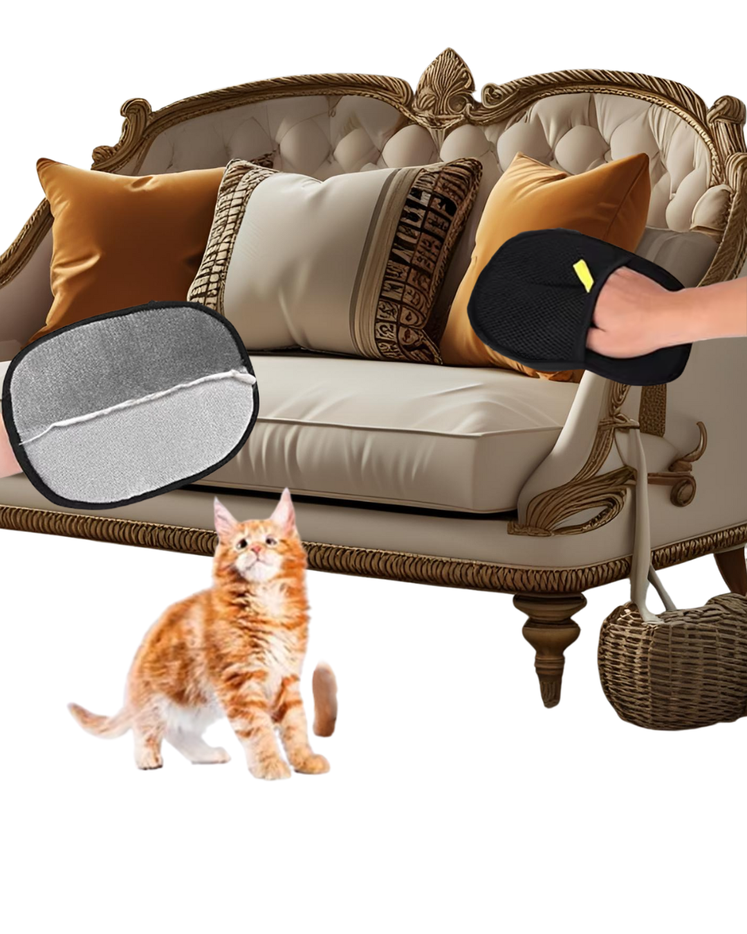Tierhaarentferner mit Sofa und Sofakissen